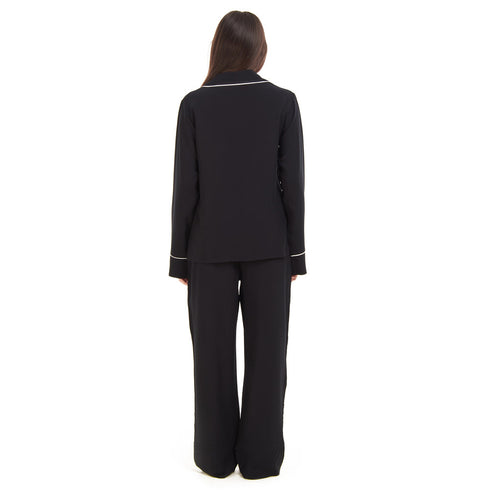 Women summer pajama set Black buttoned shirt + Pants
